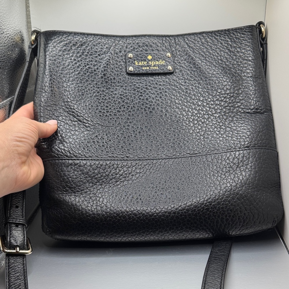 kate spade Black Pebbled Leather Crossbody Bag with Gold Logo
